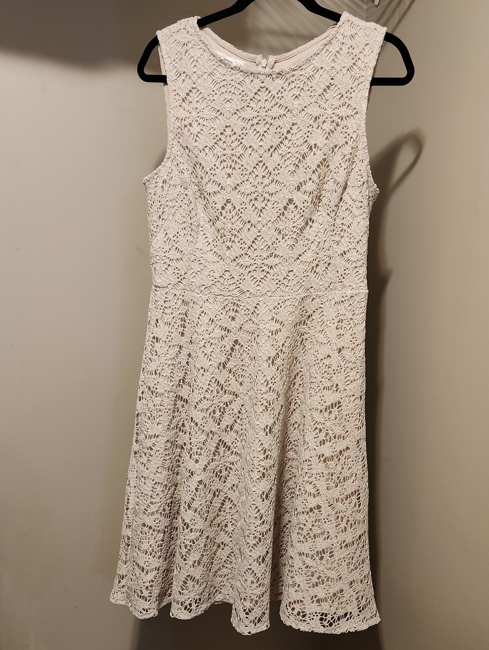 London Times White Sleeveless Lace Fit-and-Flare Dress